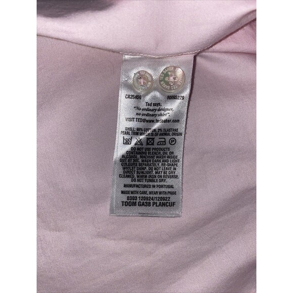 Ted Baker Shirt Mens 3 Small Pink White Geometric‎ Button Down Cotton Flip Cuff - Picture 10 of 10